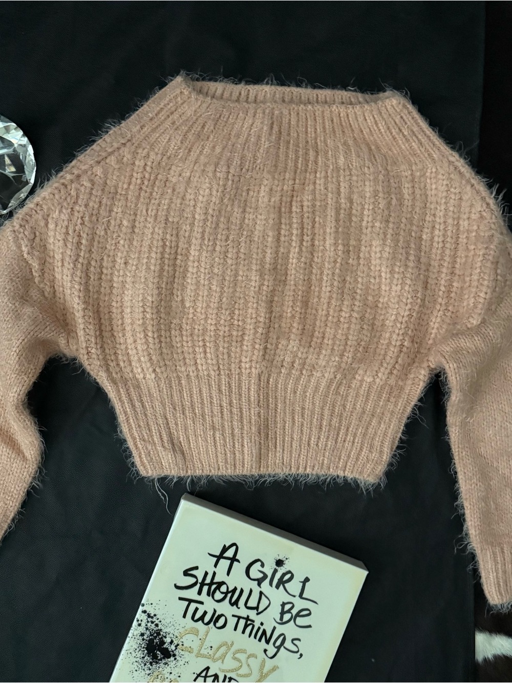 Cotton Candy Cropped Crew Neck Sweater in Blush Pink